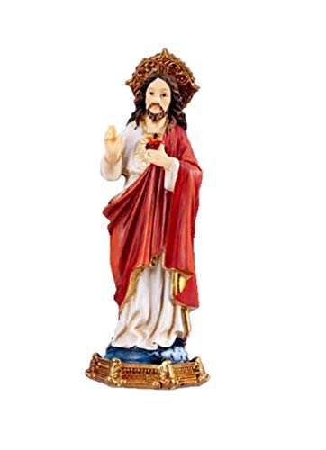 DRW Figura del Sagrado Corazón de Jesús Resina 11 cm con Caja de PVC con la Historia