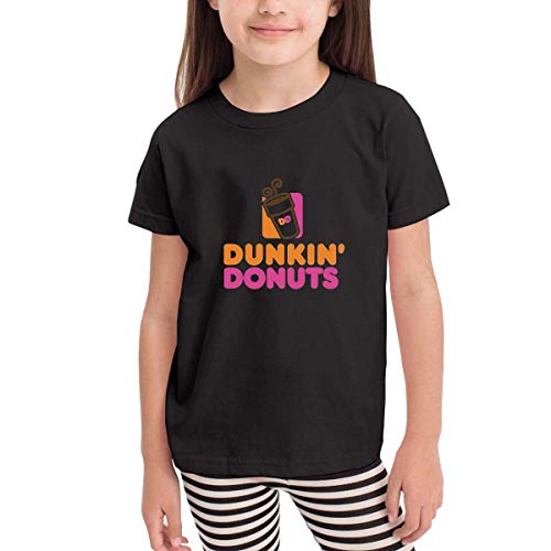 Dunkin Donuts Camiseta de Manga Corta Unisex para jóvenes Camiseta para niños Tops Negro