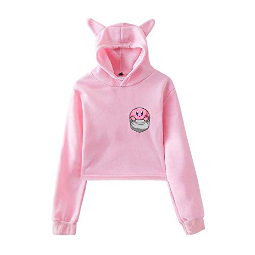 fghkjgfkfk Kirby Impreso suéter de Vientre Abierto con Orejas de Gato 15 Pink XS