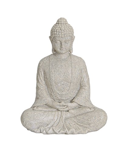 Figura de Buda sentado, 23 cm en color beige, artículo de decoración para casa o jardín, escultura ideal para salón o como regalo, resistente a la intemperie, Feng Shui