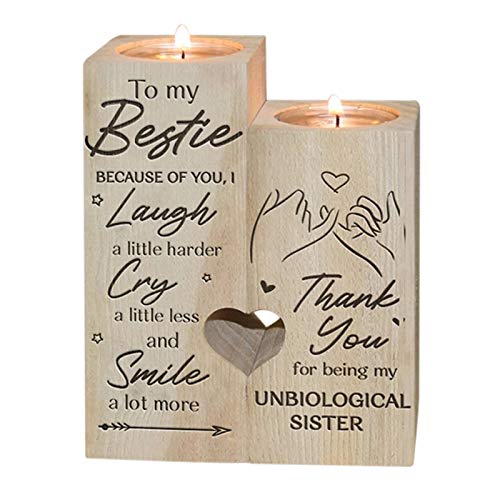 FinWell Romantic Wooden Candle Holder - To My Bestie - Smile A Lot More - Candle Holder with Candle Gift for Anniversary Birthday for Bestie Wife Best Friend