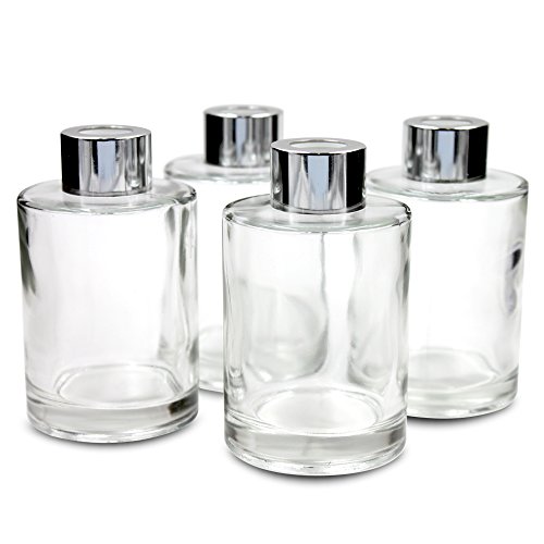 Frandy House Difusor de botellas de cristal con tapas, juego de 4 – 4.2 pulgadas de alto, 120 ml 4.5 oz. Accesorios de fragancia Uso para DIY Reed Difusor de juntas.