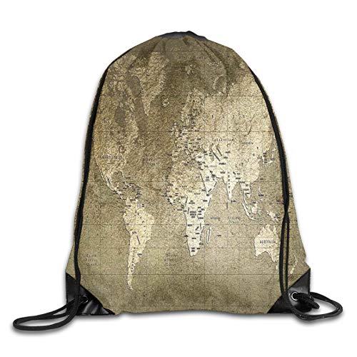 Fuliya Print Drawstring Backpack,Old World Map With Great Texture Nostalgic Ancient Plan Atlas Trace Of Life World Print,Beach Bag for Gym Shopping Sport Yoga