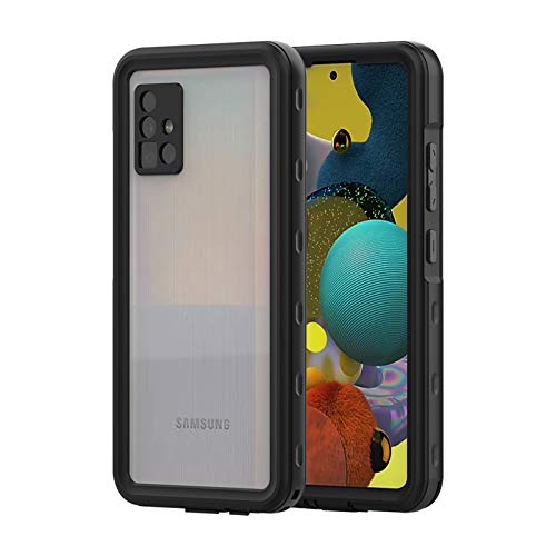 Funda para Samsung Galaxy A51, 360 grados, carcasa exterior resistente, transparente, con protector de pantalla integrado, color negro