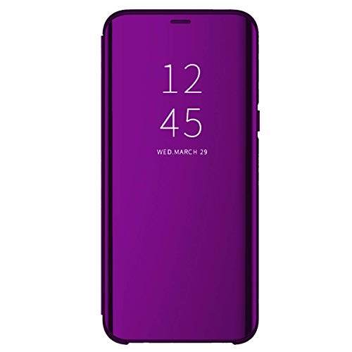 Funda Samsung Galaxy S20/S20+/S20 Ultra 5G Flip Carcasa Espejo Clear View Transparente 360° Calidad PC Protectora Estuche Ultra Delgado Anti-Choque con Función de Soporte (S20, Violeta Oscuro)