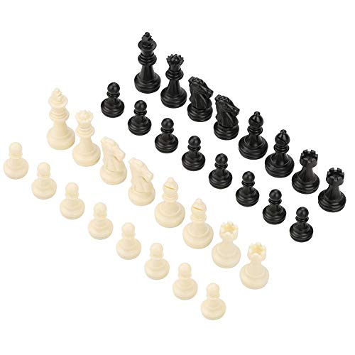 Garosa Piezas de ajedrez estándar de 32 Piezas Accesorios de Repuesto de Juego de Tablero de ajedrez de plástico para Entretenimiento o Torneo Ajedrez Blanco y Negro, sin Tablero