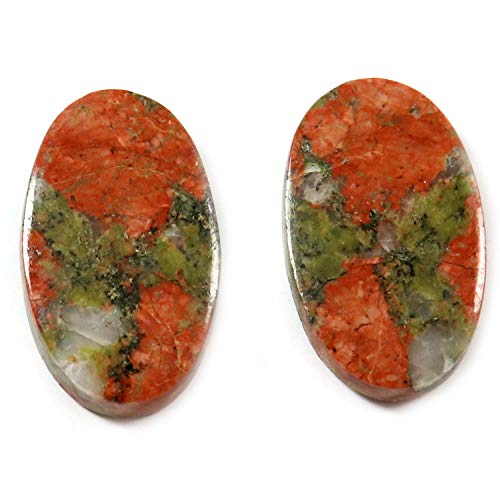 Gems&JewelsHub Unakite JP85 - Par de piedras preciosas ovaladas (35,4 quilates)