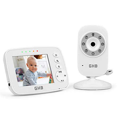 GHB Vigilabebés Inalámbrico con Cámara Visión Nocturna Monitor para Bebé Pantalla LCD de 3,2 pulgadas con Modo VOX, Sensor Temperatura y Canciones de cuna