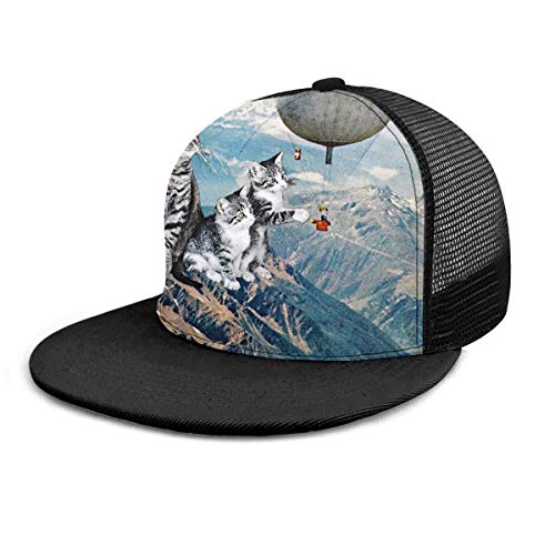 Gorra de béisbol gato atrapando globo caliente nieve montaña Snapback plano Bill Hip Hop sombreros camionero sombrero para hombres mujeres negro