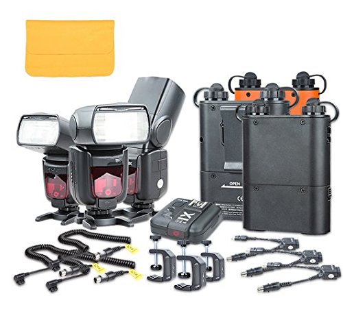 Gowe 3 x i-TTL Camera Flash + X1 N Déclencheur de flash + alimentation PB960 + câble d'alimentation + Q-type Clip Kit pour appareil photo Canon EOS