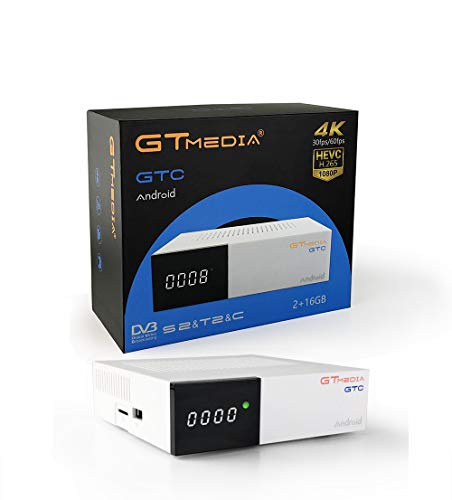 GTMedia Receptor de satélite GTC DVB-S2&T2&C ISDB-T Amlogic S905D Android 6.0 2GB RAM 16GB ROM BT4.0 Soporta UHD 4K 30pfs/60fps H.265 MPEG-4