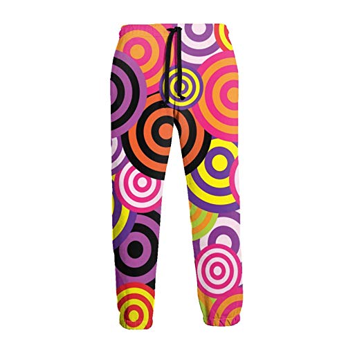 Hangdachang Pantalones Deportivos para Hombre y Mujer, Pantalones con cordón, Pantalones Deportivos, cordón, cómodos círculos de Colores Retro Largos de los años 60 y 70 S