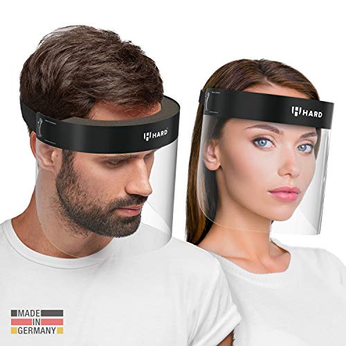 HARD 2x Pro Visera de protección facial, Certificado médico, Protector de plástico Antivaho, Pantalla protectora para adultos, Hecho en Alemania - Negro/Negro