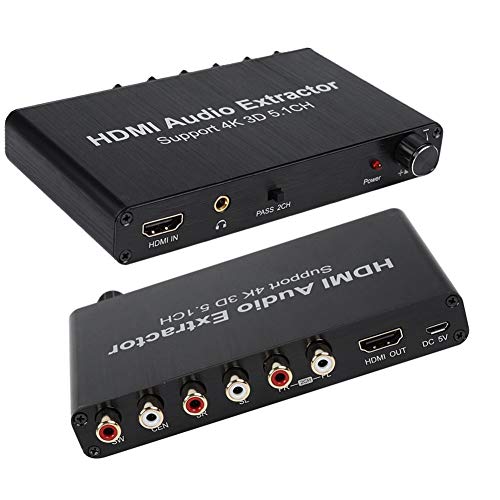 HDMI Audio Extractor HDMI Converter 4K 3D 5.1CH Admite AC-3 / DTS (LPCM/PCM/Raw Reproducción en Red, HDTV, DVD BLU-Ray, DVD, para PS3, Xbox 360, DM500S, DM800HD, etc.(Negro)
