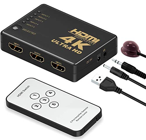 HDMI Switch,GANA HDMI Switch 4K HDMI Conmutador 5 entradas 1 con 4 K/1080p/3d Soporta para Xbox/PS3/PS4/Apple TV/Roku/Fire TV/Blu-Ray de reproductor de DVD