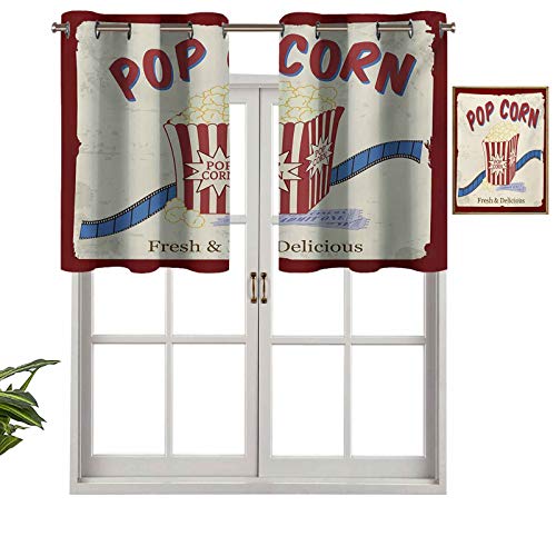 Hiiiman Valance Top Fresh and Delicious Pop Corn Film Entradas y tira publicitaria en tema de los años 60, juego de 1, 106,7 x 45,7 cm para cocina, baño, curtianos para café