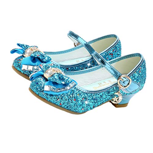 Holibanna Zapatos de Baile para niños Tacones de Gatito con Lentejuelas Brillantes Parte Superior Bailando Calabazas con Bowknot para niña Azul 19.7cm