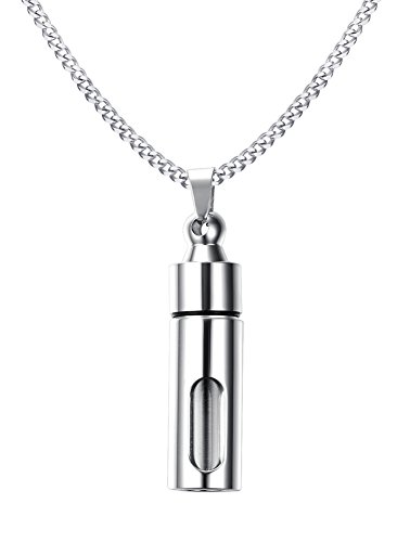 Huanian - Collar con colgante de tubo de cristal de acero inoxidable, para hombre y mujer