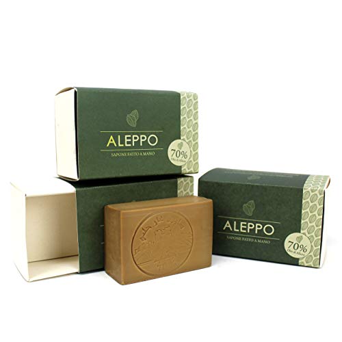Jabón de Alepo 3 piezas - Aceite de Oliva y Aceite de Laurel 70% - Método tradicional - Alepo puro y natural, receta original