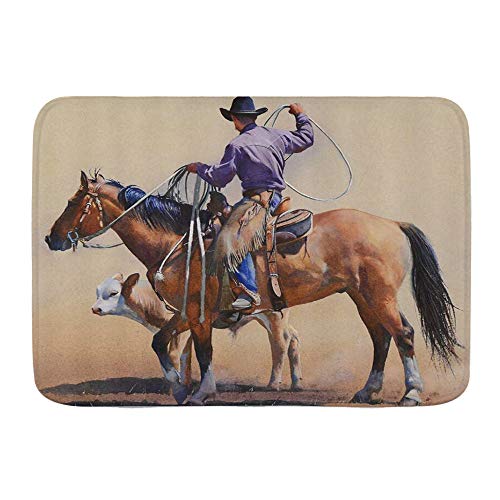 Judascepeda Alfombrillas para baño, Cowboy Western Cowboy cabalgando hacia el Atardecer en el Salvaje Oeste Rodeo Western Bucking Bronco Horse,con Respaldo Antideslizante,29.5"X17.5"