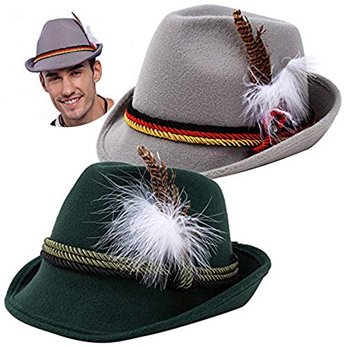 Juego de 2 sombreros alemanes alpinos accesorios de disfraz Fedora Retro Set para adultos Halloween Fiesta Favor Oktoberfest Bávaro Dress Up, Role Play y Cosplay. Verde