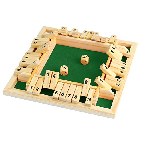 Juego de tablero de madera con 2 dados Shut The Box juego de dados clásico de 4 lados tablero de madera juguete de mesa para niños adultos números de aprendizaje estrategia riesgo 2–4 jugadores