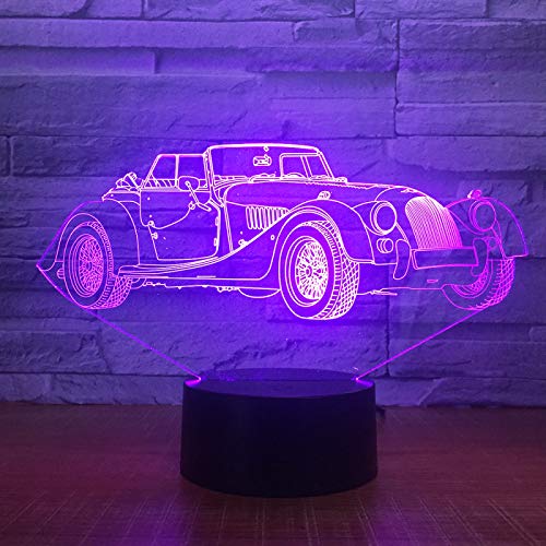 KangYD Coche de limusina antiguo de luz nocturna 3D, lámpara de ilusión óptica LED, D - Grieta remota Blanco （16 colores）, Luz creativa, Lámpara de noche, Lámpara Novedad