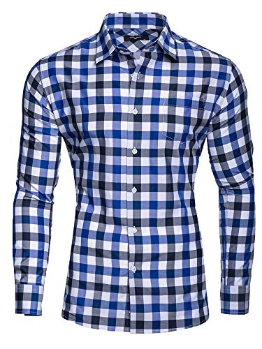 Kayhan Hombre Camisa Slim fit, Quadri Doppelfarbig Blue S