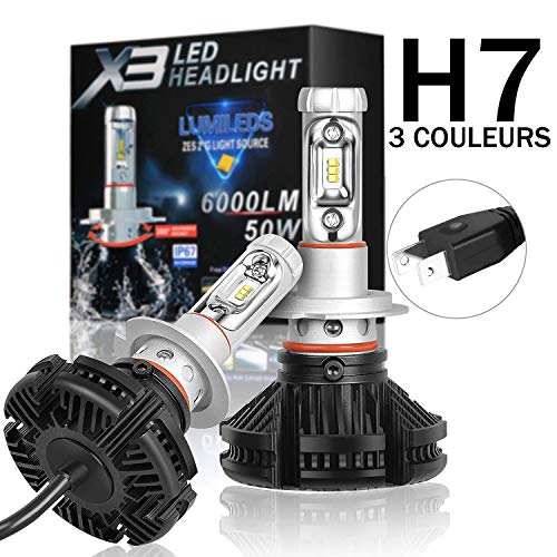 Kit de bombillas LED H7 3000 K 6500 K 8000 K blanco puro para coche, moto, 6000 lúmenes, faros de xenón, faros 50 W, Plug & Play, kit de conversión para coche moto IP67