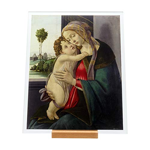 KORBAN Cuadro de cristal impreso visible por ambos lados. Reproducción del cuadro de la famosa Sándro Botticelli Virgen y Niño. Impresión sobre cristal de 20 x 16 cm