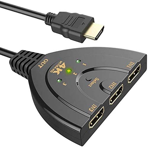 Langguth Conmutador HDMI 4K | Distribuidor HDMI HD HDMI Conmutador 3 en 1 salida con 4K/1080P/3D compatible para Xbox/PS3/PS4/Apple TV/Fire TV/Blu-Ray DVD