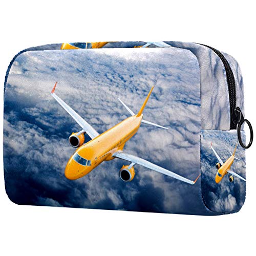 Large Makeup Bag Zipper Pouch Travel Cosmetic Organizer for Women and Girls Aviation Airplane with Sky