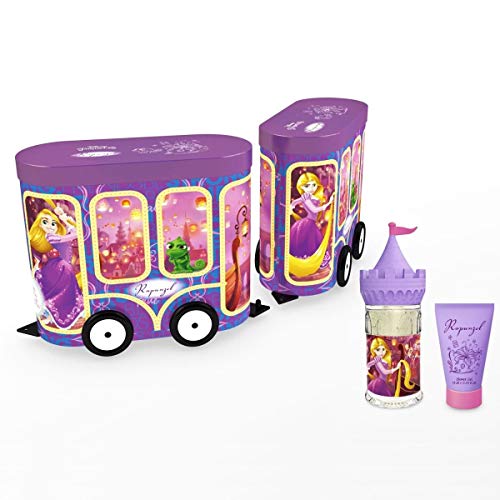 Las Princesas de Disney Caja de regalo - vagón de tren de metal de Rapunzel con el logo de Rapunzel - Agua de tocador (50ml) y gel de ducha (75ml). 475.999999999998 g