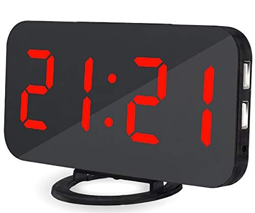 Lbsel Despertador Llevado EléCtrico De La ExhibicióN, 2 Puertos De Carga del USB, Reloj Despertador Grande del NúMero Digital Reloj De Mesa Llevado con Brillo Ajustable (Red)