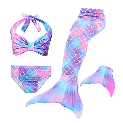 Le SSara 2018 New Muchachas Sirena Tails Bikini Traje de baño 4PCS Traje de baño con Aleta para Nadar Cosplay (130, DH48-Pink)