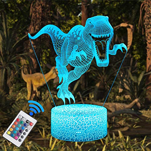 LED Lámpara de Mesa 3D Dinosaurio con Control Remoto Sensor Tacto, QiLiTd Regulable Lámpara de Noche de Atmósfera Modo RGB, Decoracion Cumpleaños, Navidad Regalos de Mujer Bebes Hombre Niños Amigas