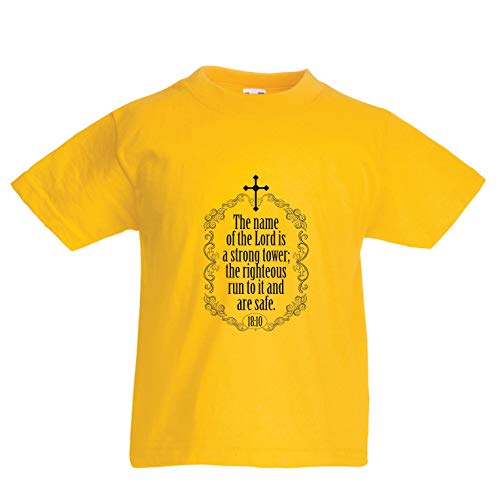lepni.me Camiseta para Niño/Niña El Nombre del Dios - Refranes y Citas de la fe Cristiana (7-8 Years Amarillo Multicolor)