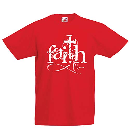 lepni.me Camiseta para Niño/Niña La fe en el Dios Jesucristo - símbolo de la Cruz Cristiana (1-2 Years Rojo Multicolor)