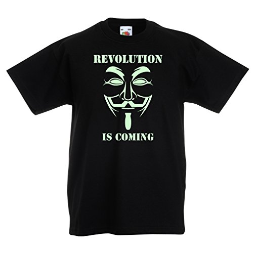 lepni.me Camiseta para Niños La Revolución se Acerca Hackers Anónimos Legión V para Vendetta (9-11 Years Negro Fluorescente)