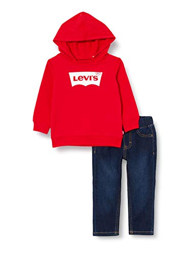 Levi's Kids Lvb Hoodie Denim Jeans Set Conjunto para bebés y niños pequeños Bebé-Niños Super Red 18 meses