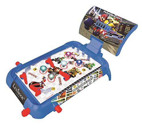 LEXIBOOK- Nintendo Mario Kart Máquina electrónica de Pinball de Mesa, Juego de acción y Reflejo para niños y familias, Pantalla LCD, Efectos de luz y Sonido, Azul/Rojo (JG610NI)