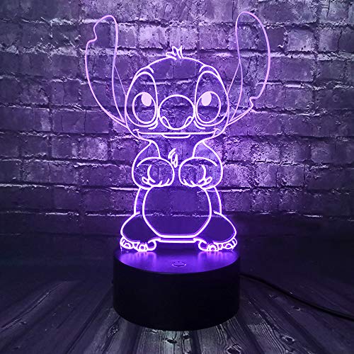 Lilo & Stitch - Lámpara de noche de dibujo animado 3D princesa lámpara de noche de dormitorio USB con mando a distancia multicolor lámpara de escritorio Ilustración decoración