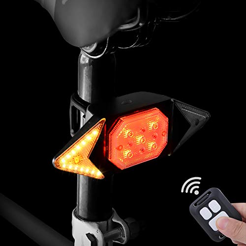 Luz de giro de bicicleta con control remoto inalámbrico, Luz trasera para bicicleta con señal de giro para ciclismo, luz estroboscópica de advertencia de seguridad trasera con 5 modos de luz (Negro)