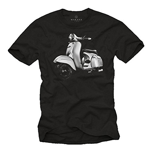 MAKAYA Camiseta Scooter 125 Vintage Primavera - T-Shirt Negro Hombre - Regalos y Accesorios L