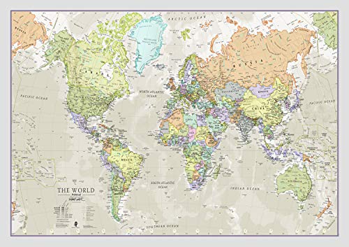 Maps International - Mapa del mundo, póster clásico con el mapa del mundo, plastificado – 84,1 x 59,4 cm – Colores clásicos