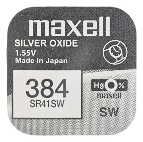 Maxell Una (1) batería 384 SR41SW de óxido de plata para reloj, 1,55 V, en blíster