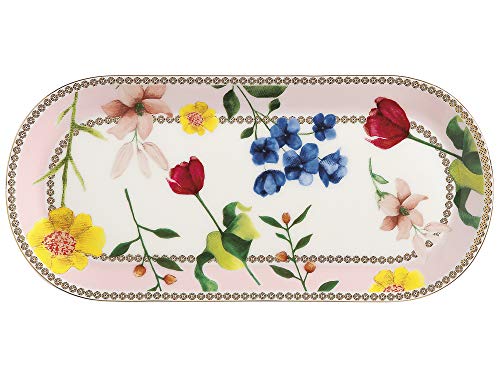 Maxwell Williams HV0029 - Plato para tarta y té (tamaño pequeño), diseño de flores, porcelana, Rosa rosa, 25 x 11.5 cm