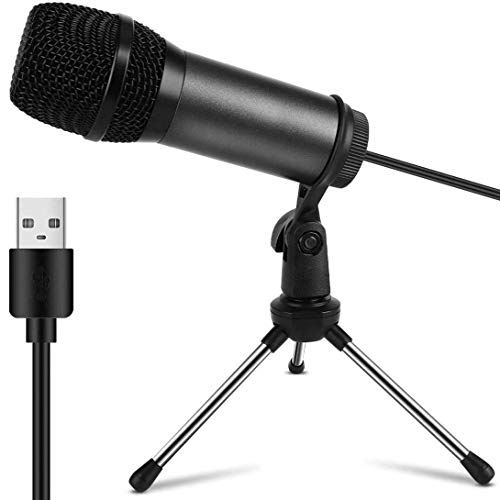 Mini Micrófono PC USB, Micrófono Computadora Condensador Portatil Plug & Play con Soporte Trípode & Filtro Pop para Grabación Vocal/Skype/Podcasting/Video（Laptop,Ordenador, PS4, Mac