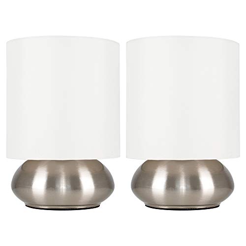 MiniSun – Set de 2 Modernas Lámparas de Mesa Táctiles/Regulables – Base Curvada con Pantalla de Color Crema - Mesas o Mesillas de Noche