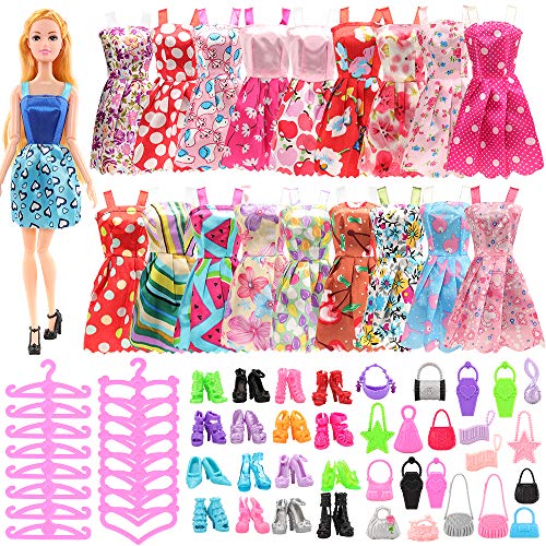 Miunana 85 Piezas para Barbie Muñeca: 20 Ropas + 50 PCS Zapatos + 15 Bolsas + 20 Perchas
